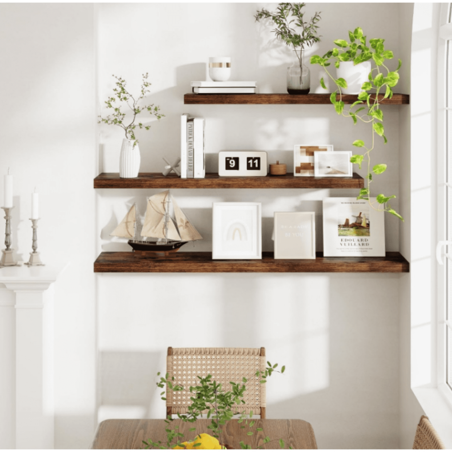 Floating Shelves for Wall, Wood Floating Shelf 36 Inch Long, Large Deep Wall Shelves for Home Decor & Storage, Rustic Deep Shelf for Living Room, Bedroom, Kitchen, Rustic Brown Color