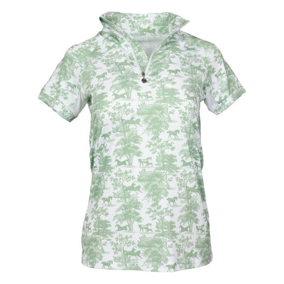 Dapplebay Equestrian Toile 1/4 Zip Light Riding Top - Short Sleeve-Green/White