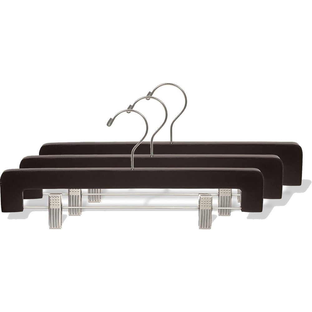 International Hanger Deluxe Wooden Bottom Hanger w/Clips, Espresso Finish with Brushed Chrome Hardware, Box of 25
