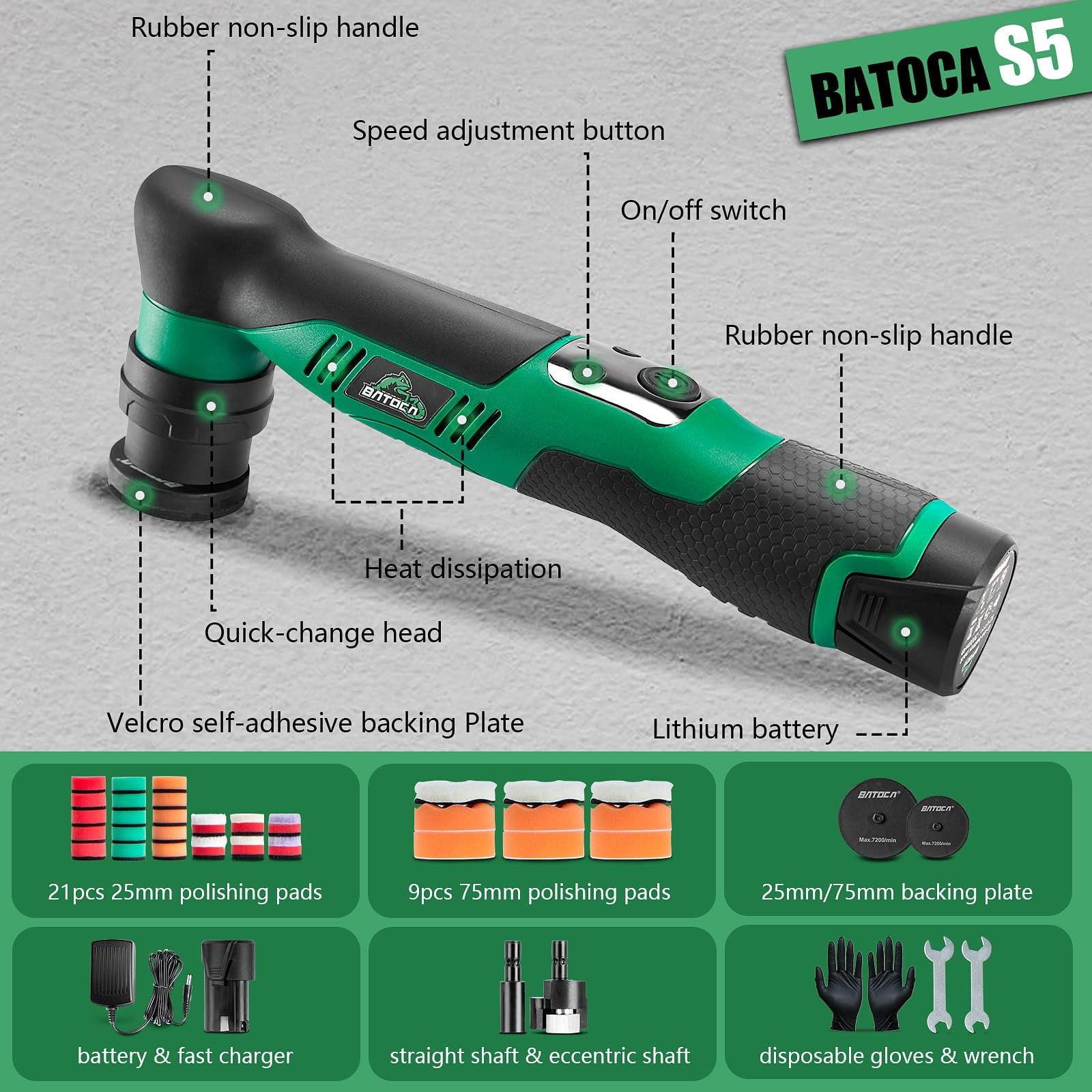 Cordless Car Buffer Polisher Kit 1 Inch 3 Inch Dual Action & Rotary Polishing Machine for Car Detailing,2x 2.0Ah Batteries,6 Variable Speeds 2000-5500RPM