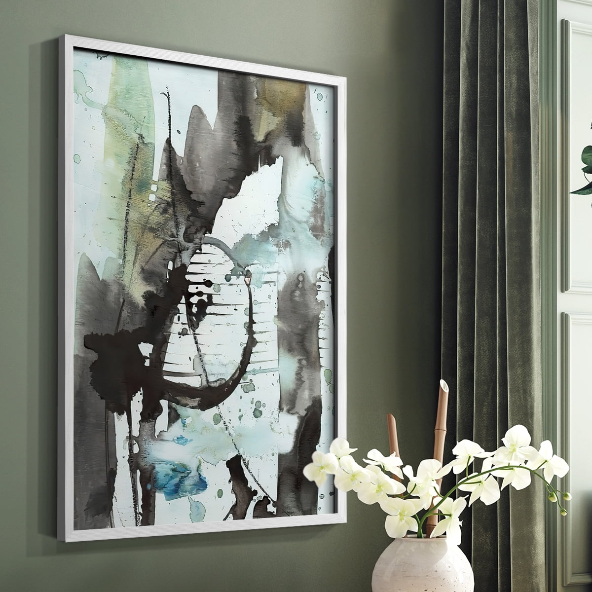 Lyrical Abstract II Framed Print in White Solid Wood Framed Print No Nail Hanging