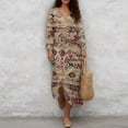 thumbnail image 4 of DISNIMO Aztec Tribal Print Womens Casual Maxi Dresses Linen Style Loose Fit Dress V Neck 3/4 Sleeve Shift Dress Fashion Long Dresses for Women, S, 4 of 6