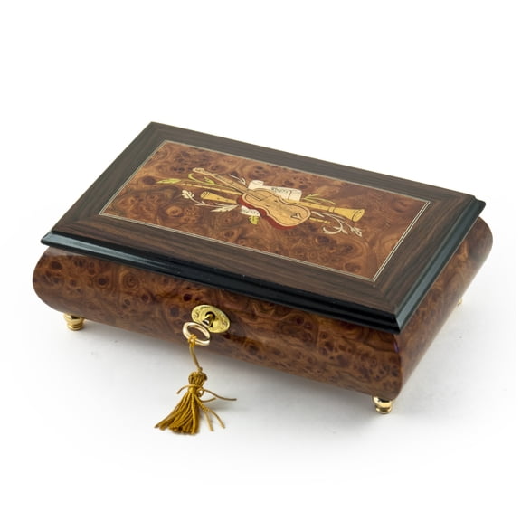 Timeless Handcrafted Musical Theme Wood Inlay Musical Jewelry Box - Somewhere Over the Rainbow