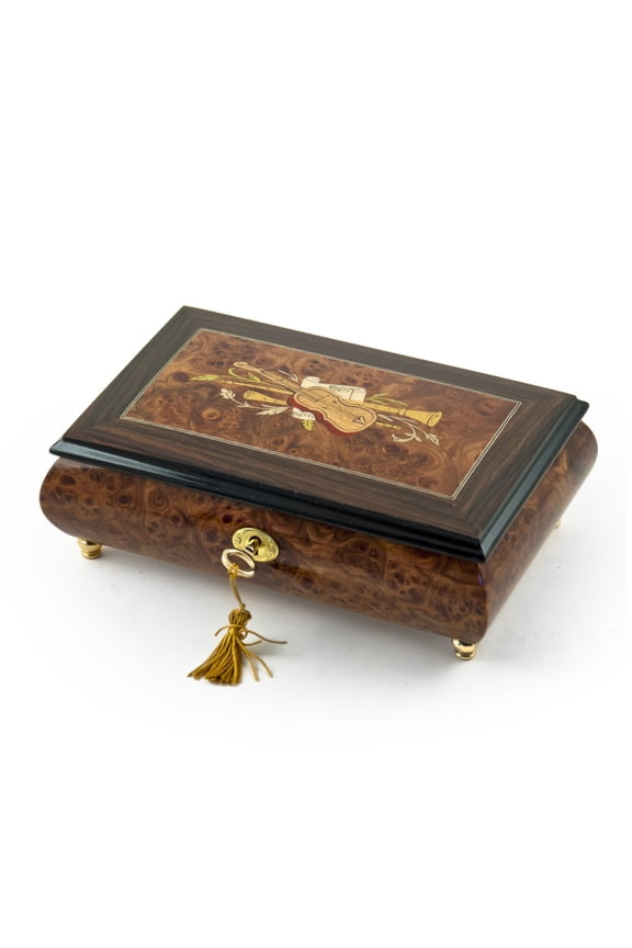 Timeless Handcrafted Musical Theme Wood Inlay Musical Jewelry Box - Ebony & Ivory