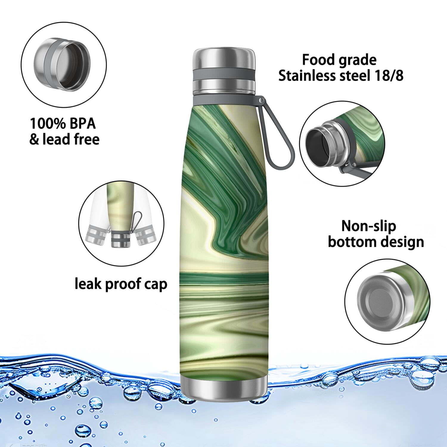 29oz Insulated Water Bottle with Tea Infuser, Stainless Steel Travel Mug, Liquid & Marble Print