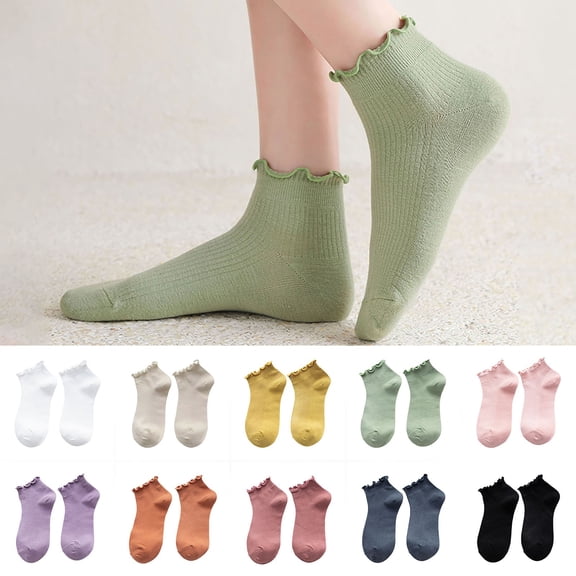 SOFTCCLO Womens Socks Ruffle Edge Spring Summer Thin Solid Cotton Short Socks Soft Lightweight Ankle Socks for Women Brick Red One Size
