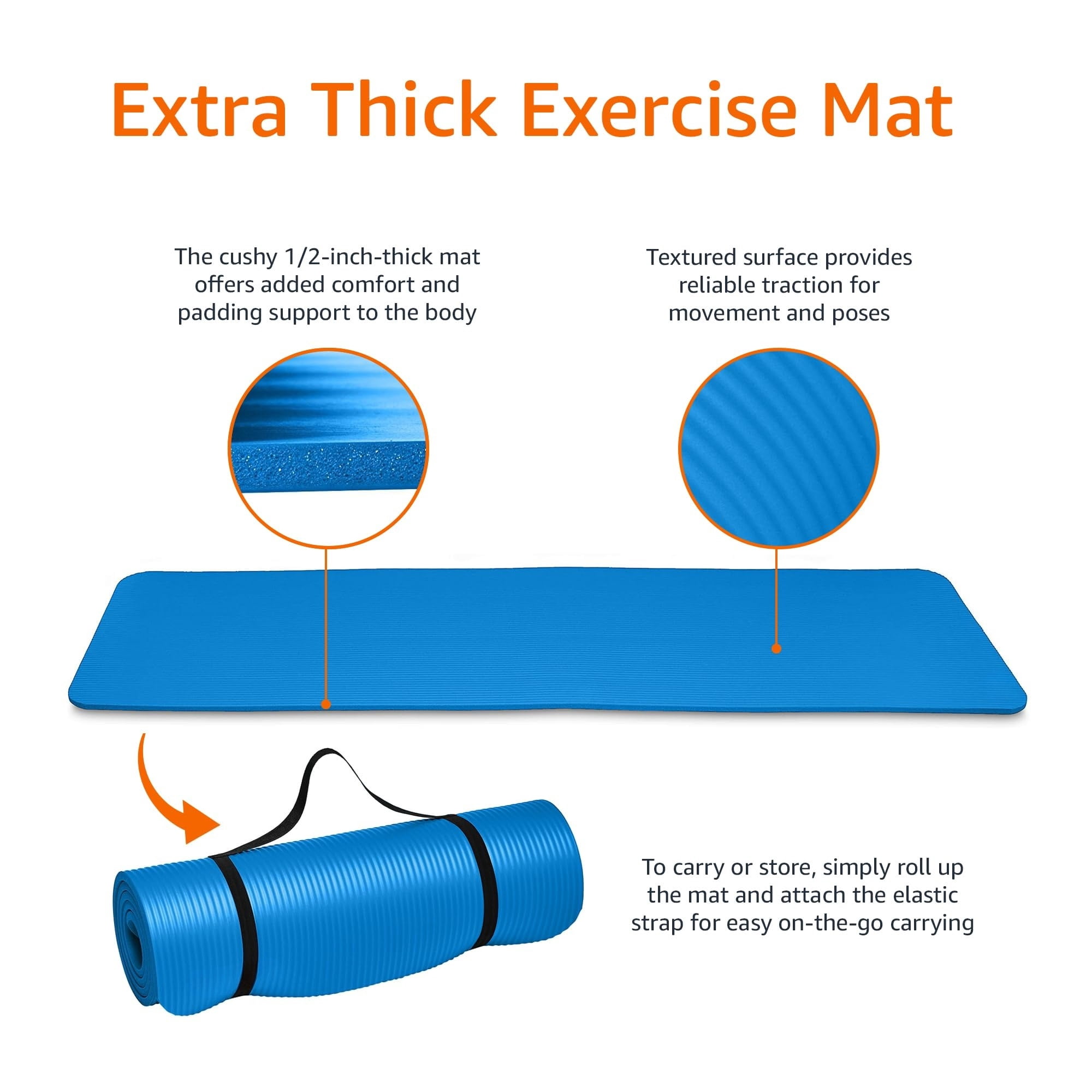 Extra Thick Non-Slip Exercise Yoga Mat with Carrying Strap for Home Gym, Pilates, and Floor Workouts