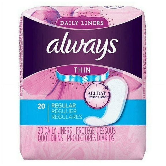 12 Pack Always Thin Daily Panty Liners Regular Unscented, 20 Count