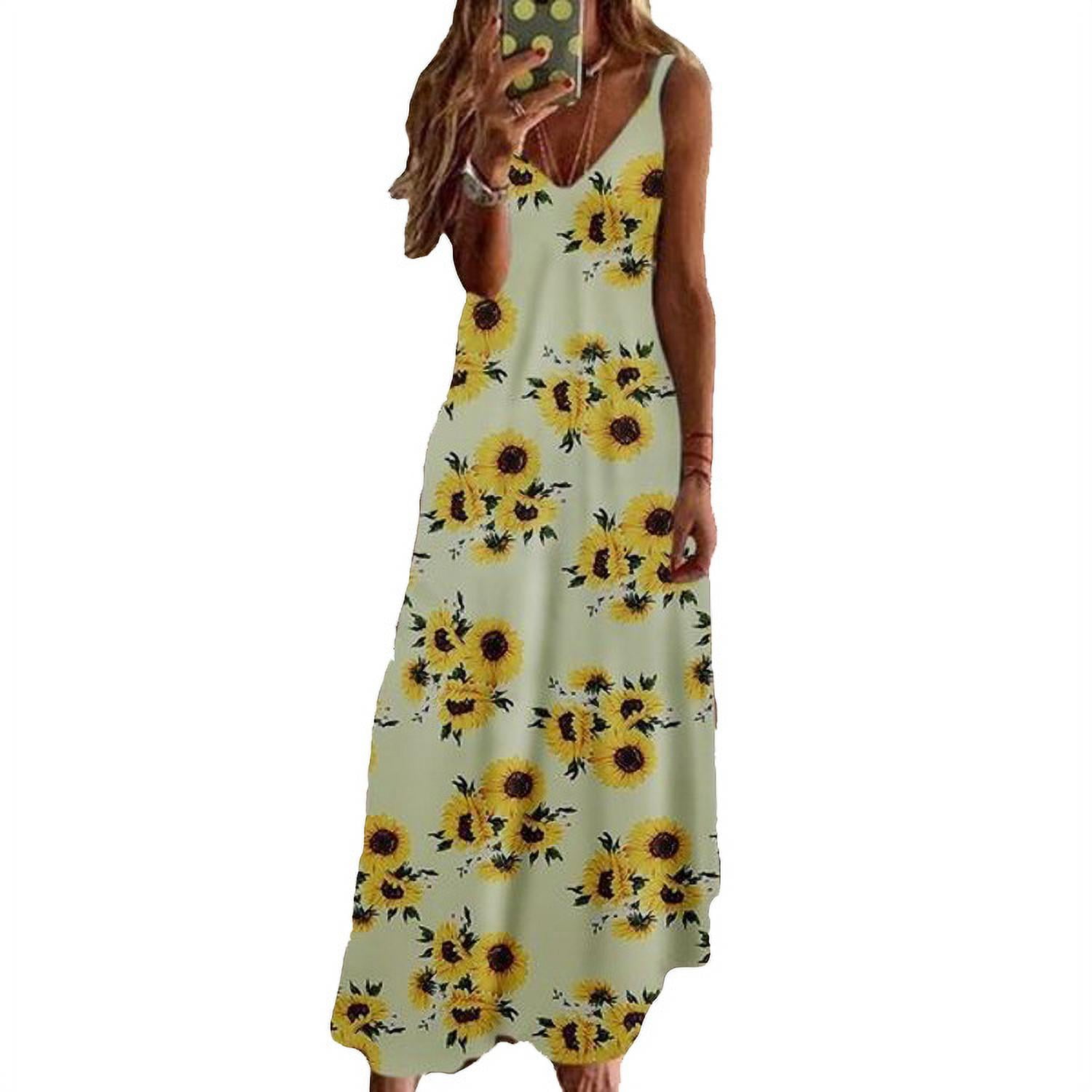 Wirziis Womens Summer Dresses Denim,Trendy Casual Light Fake U Neck Sleeveless Dress A-Line Fold Florwy Midi Dress 