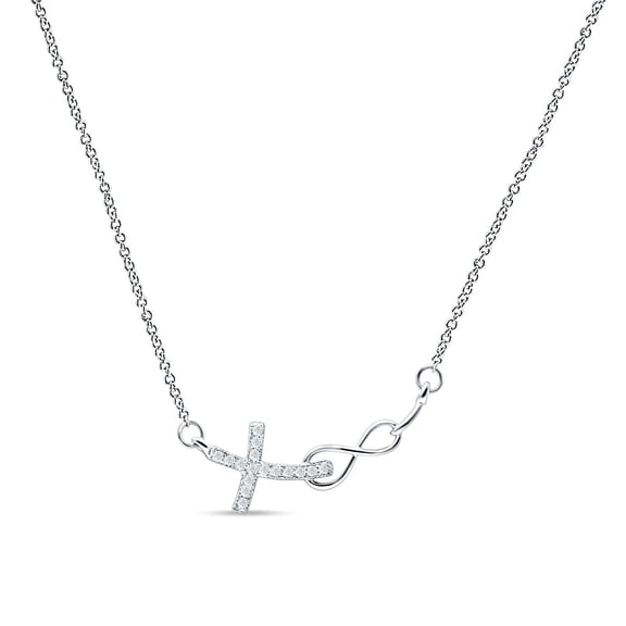 Cross Pendant  0.05ct Diamond Infinity Necklace 14K White Gold With 18" Chain