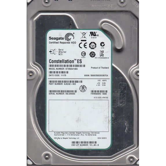 ST3500414SS, 9WJ, KRATSG, PN 9JX242-003, FW 0006, Seagate 500GB SAS 3.5 Hard Drive