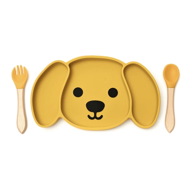 Plato Para Bebé Con 3 Divisiones, Forma De Perro Y Cubiertos