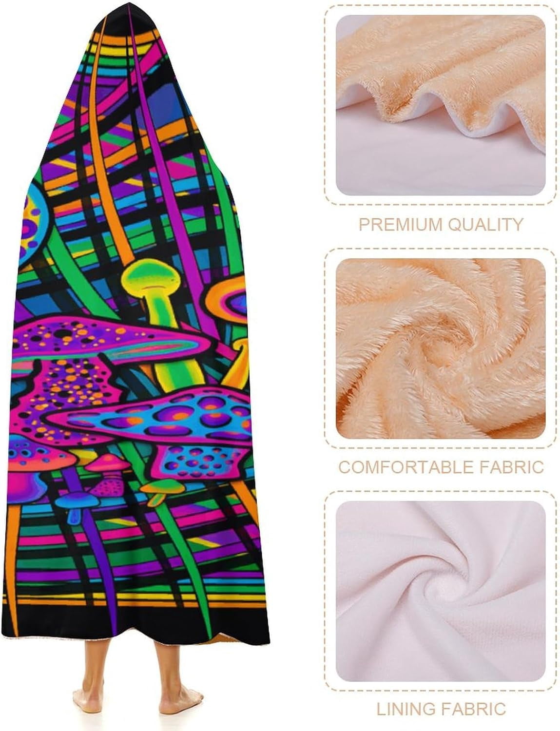 Mushroom Wearable Hooded Blanket for Adult, Mushroom Gifts for Women Men Hippie Poncho Wearable Blanket Hoodies