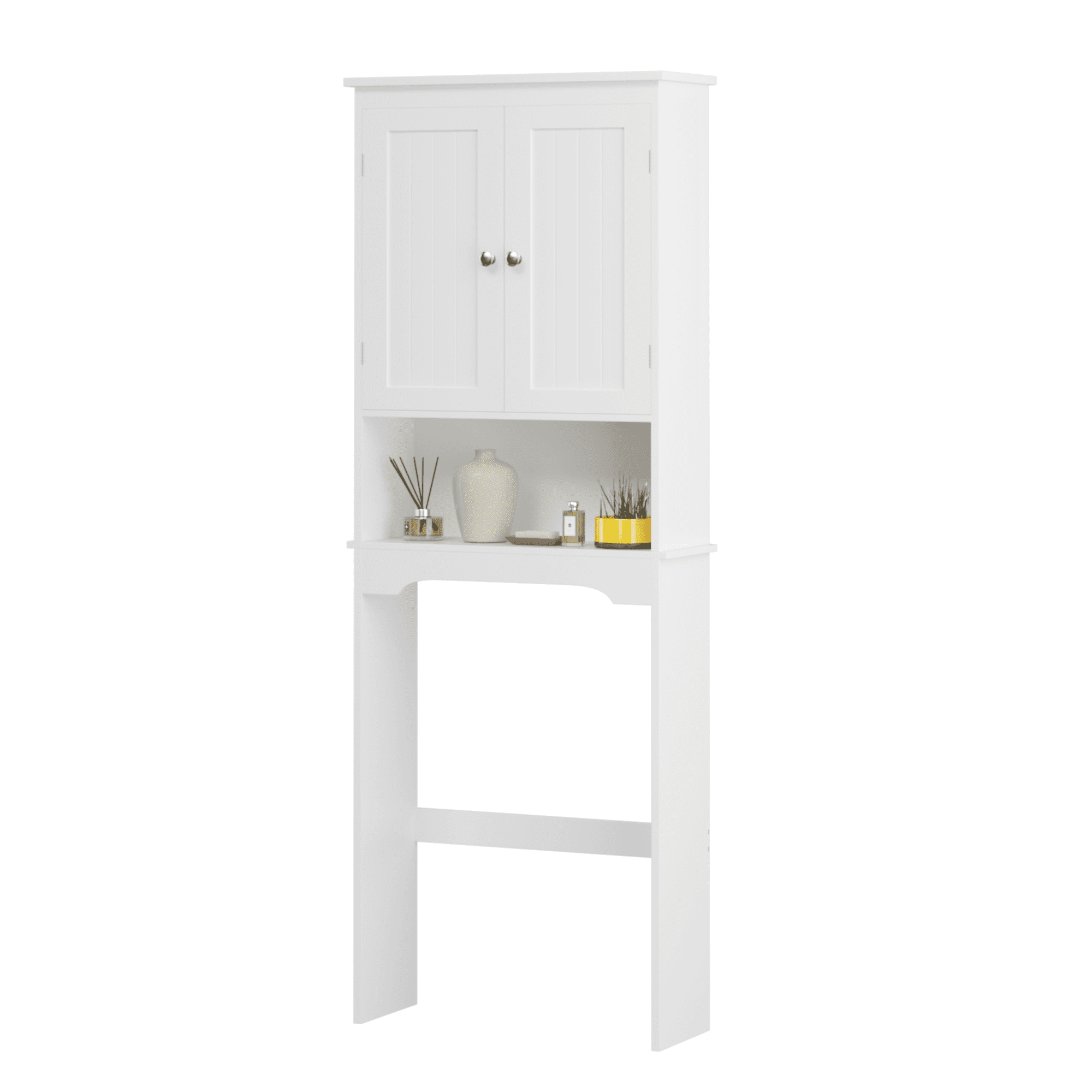Over the Toilet Storage Cabinet, Bathroom Shelf Organizer, White MDF