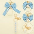 thumbnail image 6 of Bowknot Pearl Keychain Blue Women with Wristlet Bracelet Lobster Clasp Cute Bag Charm Keyring Stainless Steel Hoop for Purse Bag Car Handbags Tote Bag Backpack Pendant Accessories Blue, 6 of 6