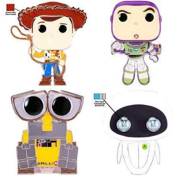 Funko Disney / Pixar POP! Pin Woody, Wall-E, Eve, Buzz & Alien Set of 4 Large Enamel Pins