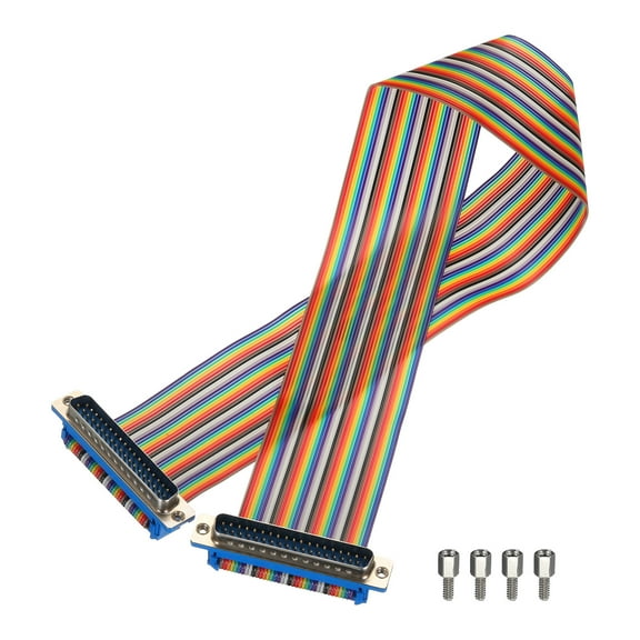 1 Pcs IDC Rainbow Wire Flat Ribbon Cable DB37 Male to DB37 Male 19.7 Inch Length 2.54mm Pitch