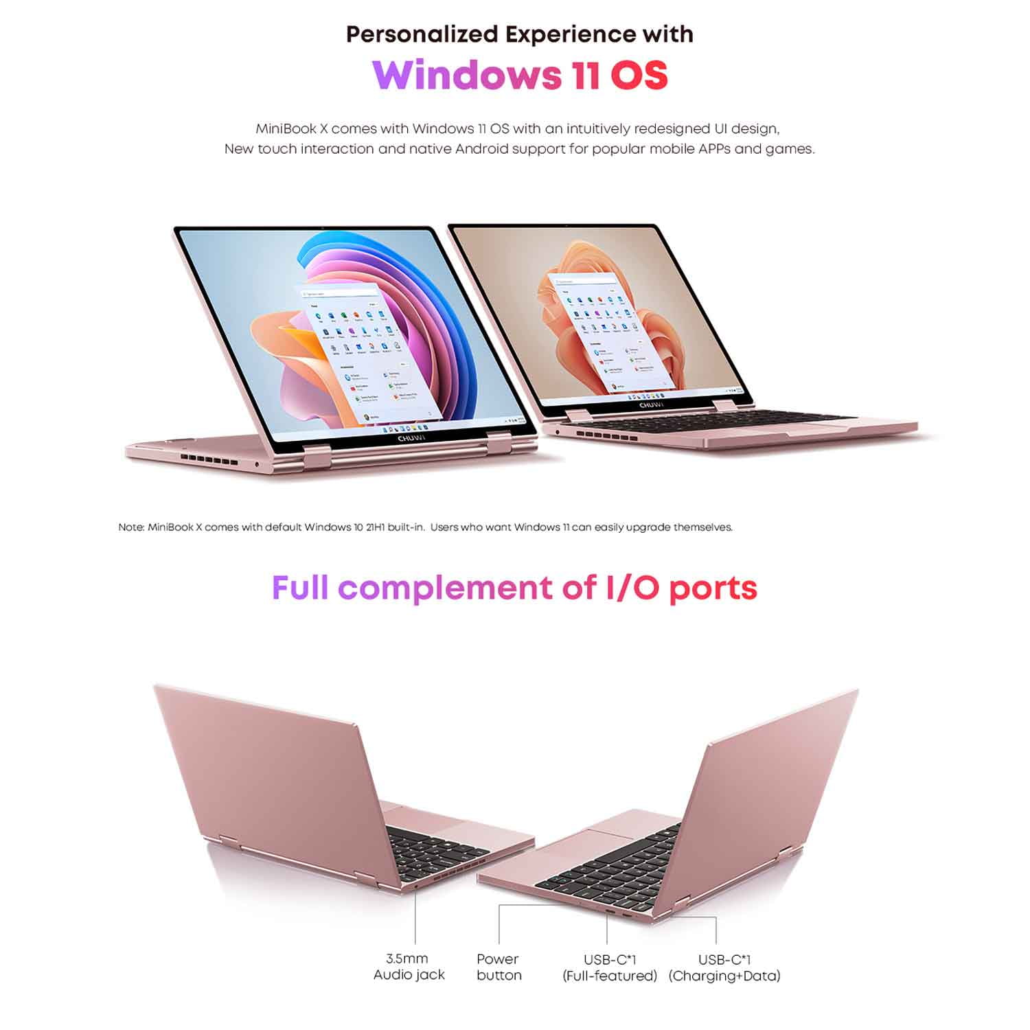 CHUWI 10.51" 360° Touchscreen Mini Laptop 512GB SSD 12GB RAM,12th Gen Intel Alder Lake N100(Up to 3.4GHz),Windows 11,2 in 1 Gaming Tablet Notebook Computer(MiniBook X)