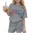 thumbnail image 2 of Amidoa Short Sleeves Girls Summer Outfits Solid Color Cotton T-Shirt and Casual Kids Summer Clothing Set Gray Size 7, 2 of 6