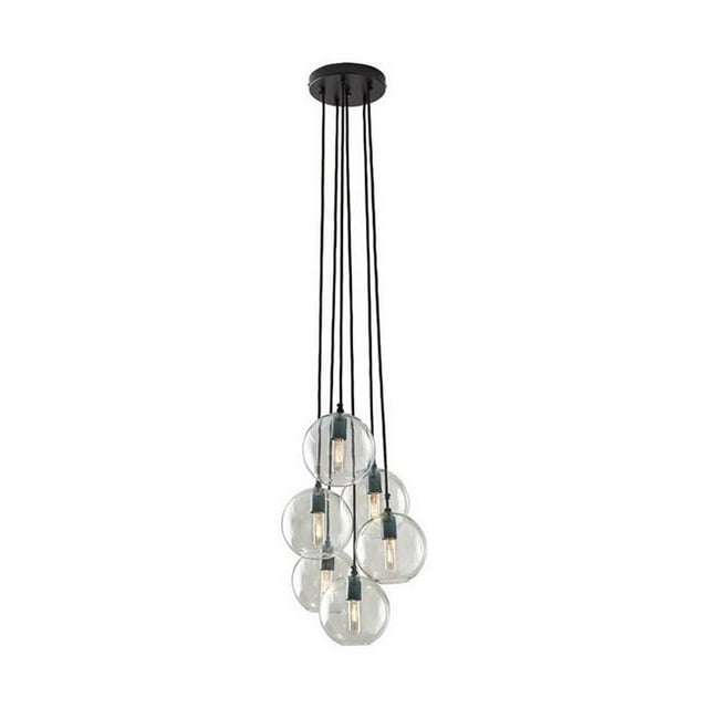 Benjara BM227181 6 Glass Shade Pendant Light with Metal Hanging Rods, Clear & Black