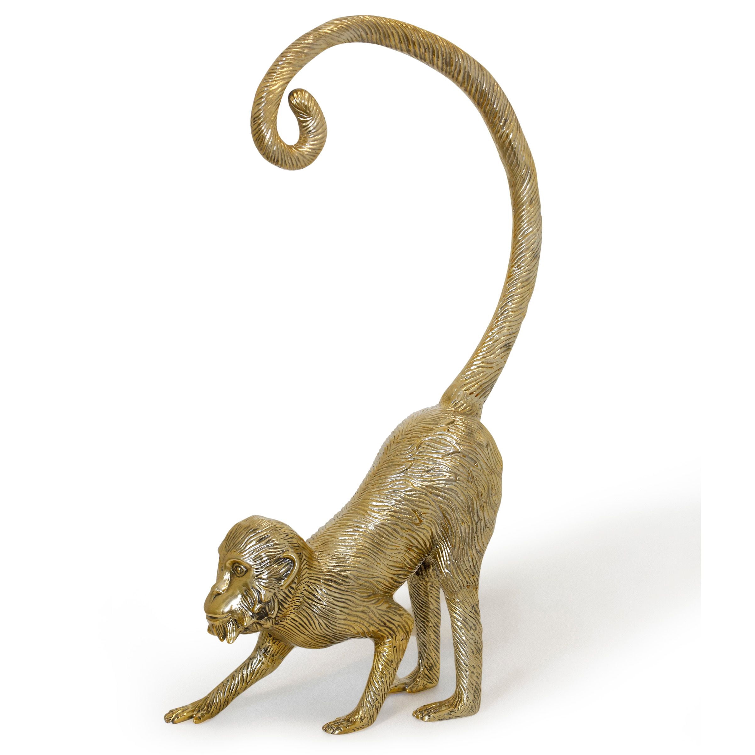 Gold Prowling Brass Monkey Figure Metal Decorative Accessory 31In