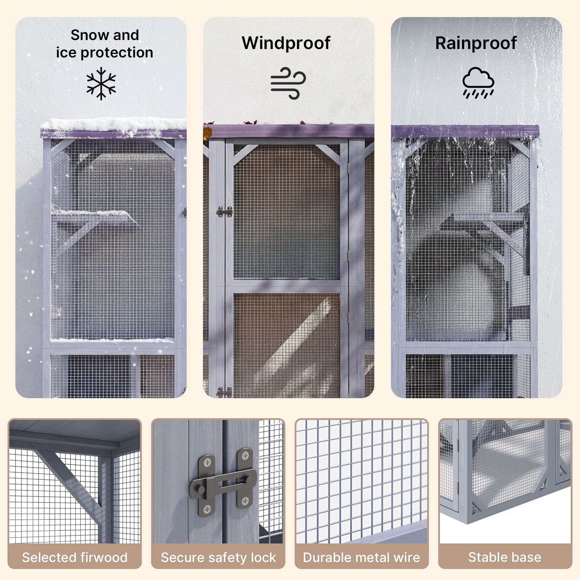 Outdoor Cat Enclosure, Lofka 70 Inch Large Walk-in Outdoor Catio, Weatherproof Cat Enclosure for Multiple Cats, Tarp Roof Kitty Playpen Cage for Patio & Garden, Grey