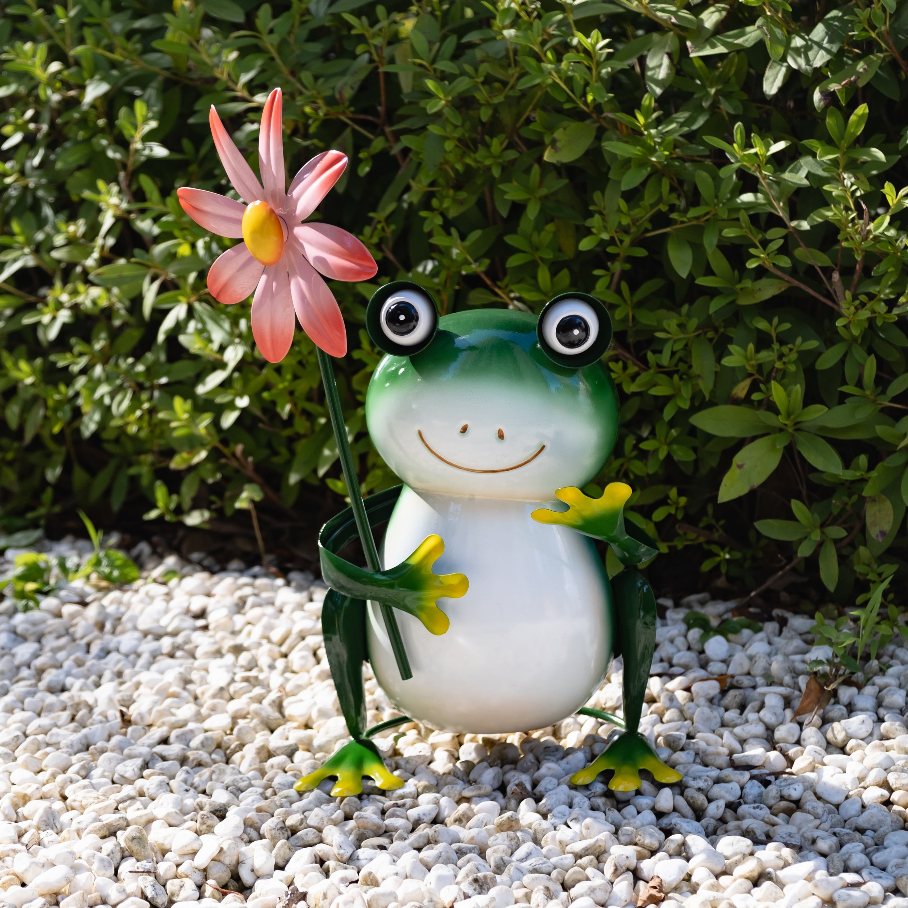 Mainstays Metal Frog Garden Statue with Weather-Resistant Flower