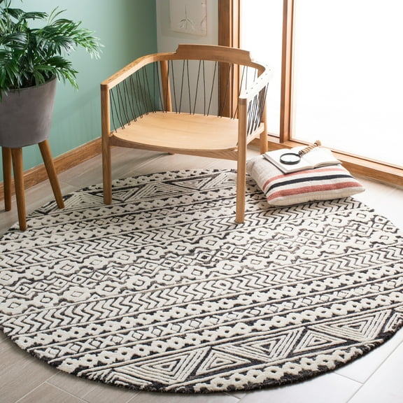 SAFAVIEH Abstract Zachariah Geometric Area Rug, Ivory/Gray, 6' x 6' Round