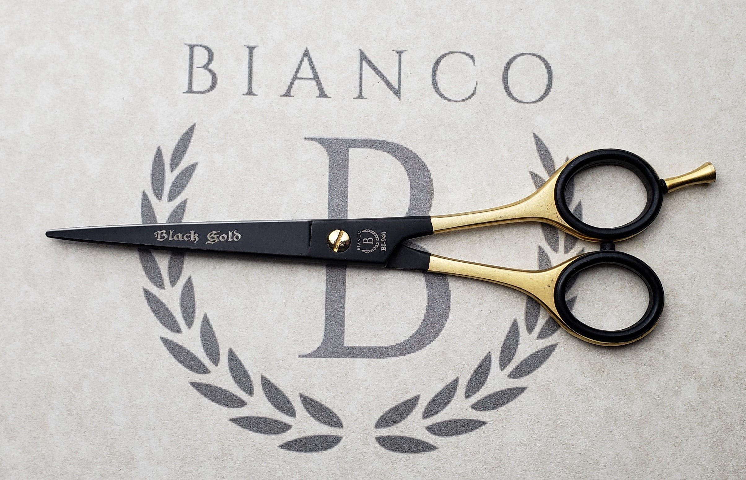 Barber Shear Bianco Instruments Black Gold Professional Hairdressing