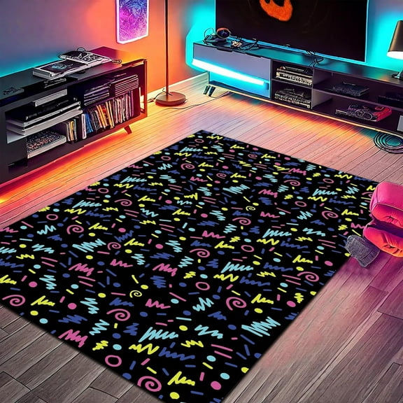 Arcade Area Rug, Multicolor, Modern, Minimalist, Graphic, Unisex, Indoor, Machine Washable, Low Pile, Anti-Slip, Stain Resistant, Decorative Floor 2x3ft