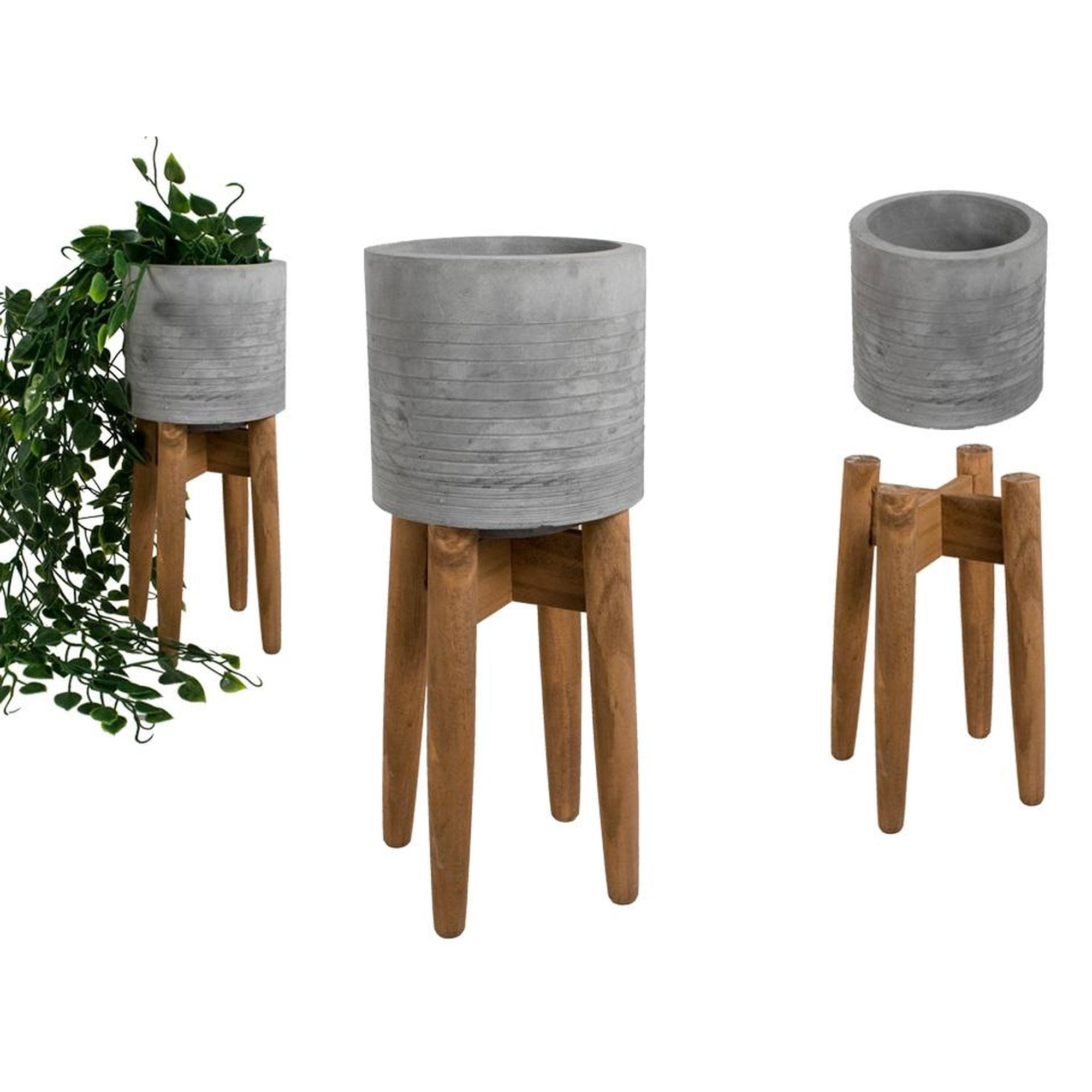 Concrete Planter Pot Wood Stand Modern Home Decor 4 X 4 X 10 Walmart Canada