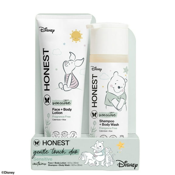 The Honest Company 2-in-1 Cleansing Shampoo   Body Wash and Face   Body Lotion Bundle   Disney Design | Gentle for Baby | Dermatologist Tested | Sensitive Fragrance Free, 18.5 fl oz