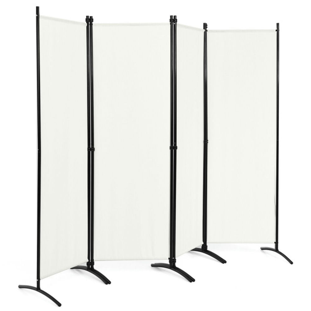 Spaco 4-Panel Room Divider with Powder Coated Steel Frame, Privacy Screen with Upgraded Arced Feet, Room Divider for Indoor, White