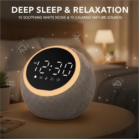 LEIKE Bedside White Noise Machine Alarm Clock with 25 Soothing Sounds, Dimmable Nightlight, Sleep Timer, 16 Adjustable Volume Levels - Sleep Aid Sound Machine for Bedroom