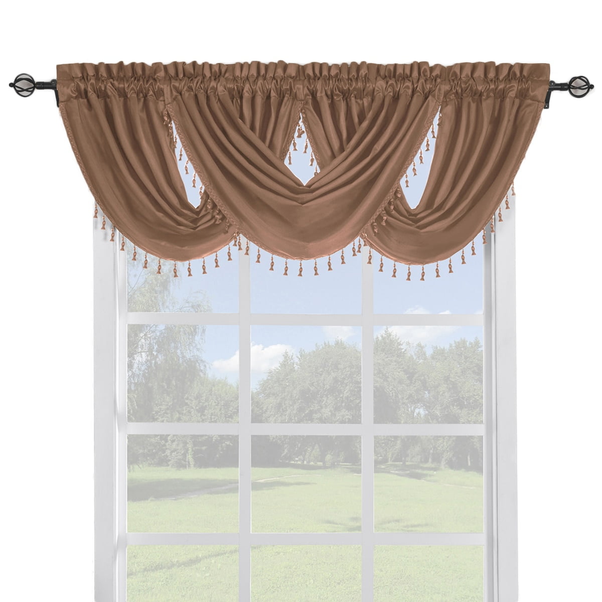 Soho 3 Pieces Faux Silk Scarf Window Treatment Includes 2 Panels and 1 Scarf 