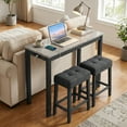 thumbnail image 4 of Gymax 3 PCS Bar Table Set w/ Charging Station Modern Counter Height Breakfast Table Gray, 4 of 8
