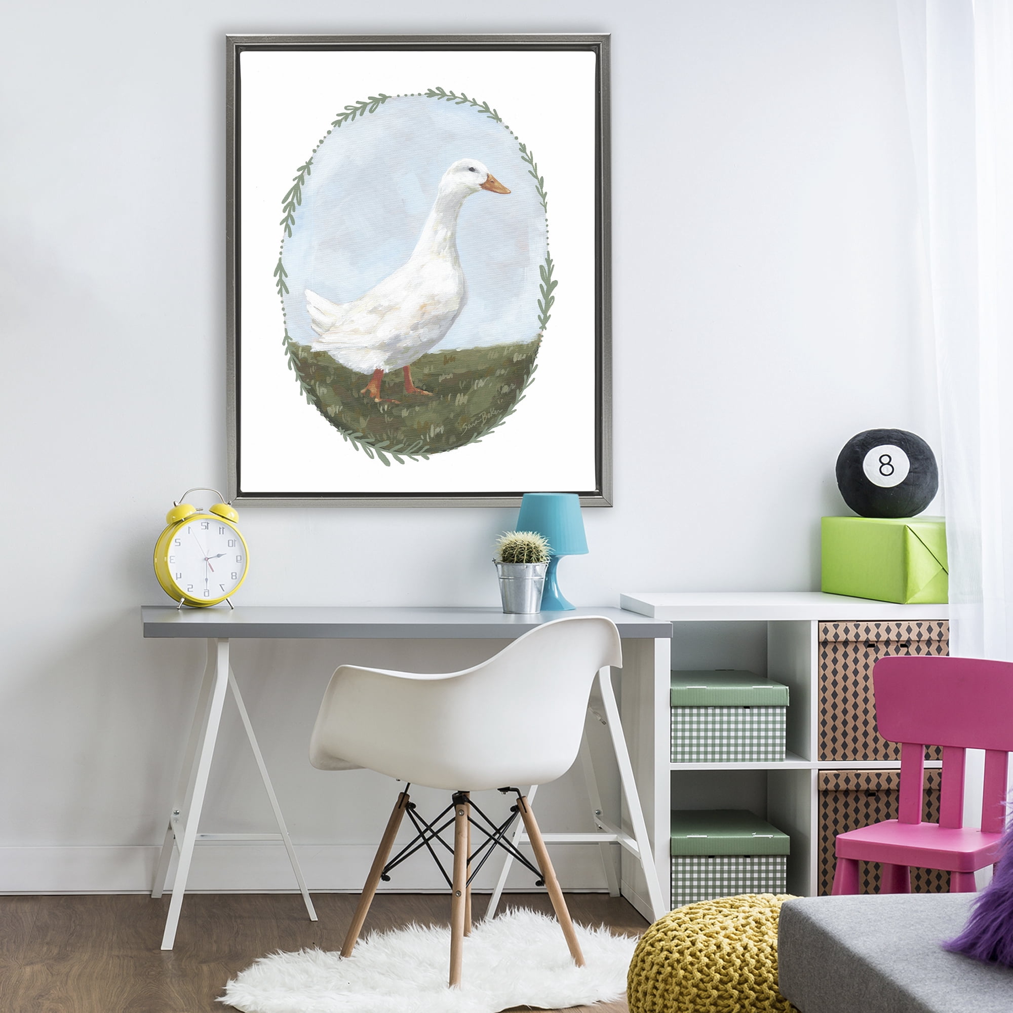 Stupell Industries Gentle Duck in Meadow Gray Framed Floater Canvas Wall Art, design by Sara Baker