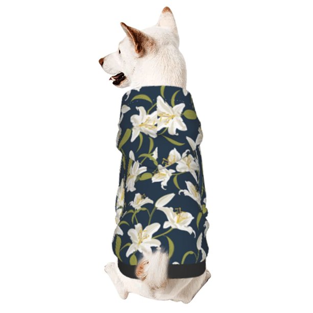 Fotbe Lilies Flowers Sudadera con Estampado para Perros Pequeños – Suéter con Capucha para Mascotas, Tela Suave de Forro Polar con Bolsillo-Small