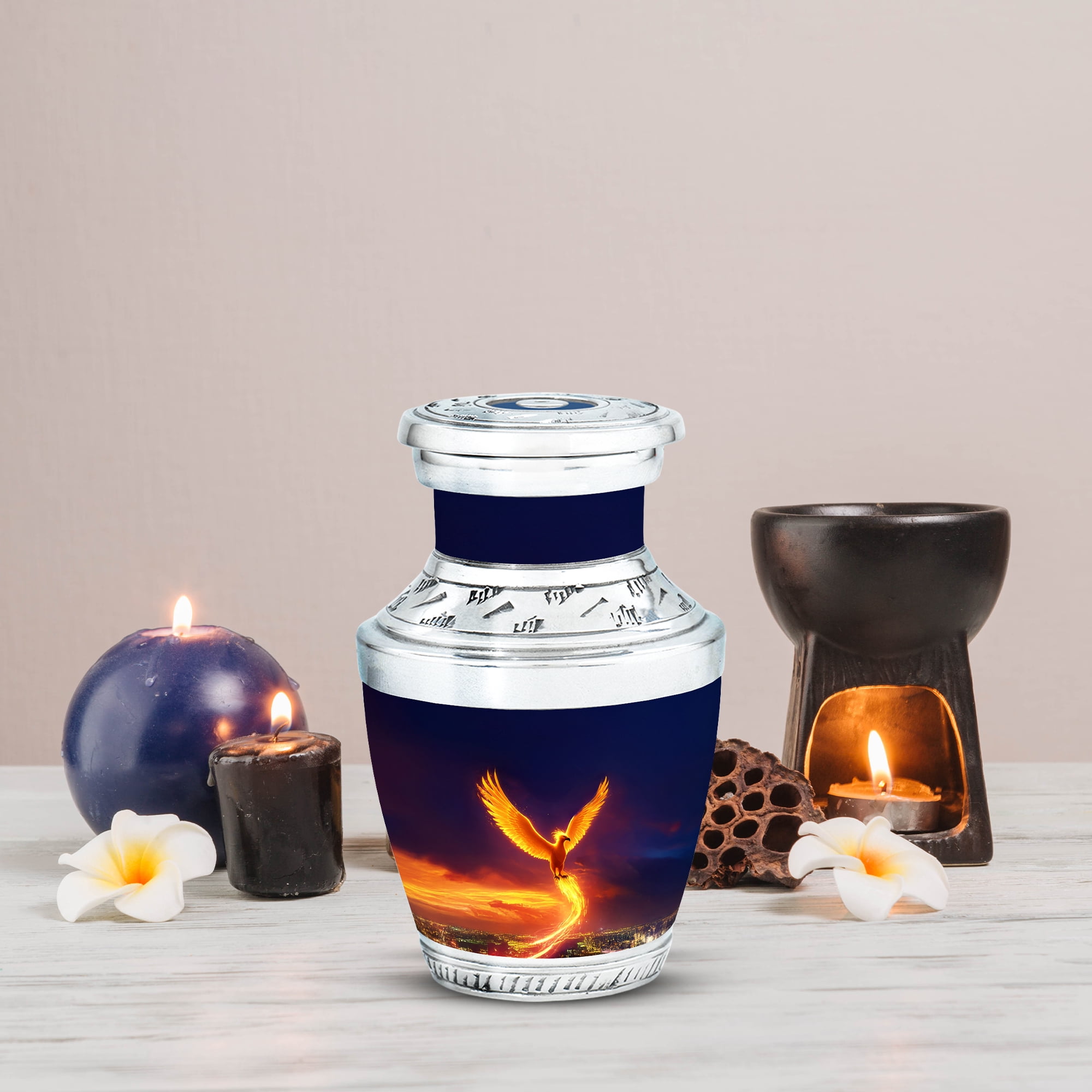 MUKTIVE Phoenix Decorative Small Urn for Human Ashes Husband & Wife, Dark Blue Keepsake Memorial Urns for Ashes Male & Female Cremation, Unique Urns for Funeral, Burial Urn for Mom & Dad, 3 Inch
