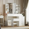 thumbnail image 1 of AKDSteel Vanity Desk with Mirror and Lights, Makeup Vanity Set with 6 Drawers and Shelves, White Vanity with Charging Station, Vanity with Stool & 3 Lighting Color Adjustable, 1 of 5