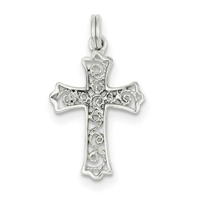 Sterling Silver Charme Croix en Filigrane QC4313 (27mm x 17mm)