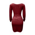thumbnail image 5 of AOOCHASLIY Trendy Women Casual Solid Dress O-Neck Long Sleeve Bandage Mini Dress, 5 of 6