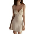 thumbnail image 2 of ylioge Silk Nightgowns for Women Built in Bras V Neck Mini Pajama Dresses Ladies Trendy Sleeveless Lightweight Backless Homewear Sleepshirts, 2 of 4