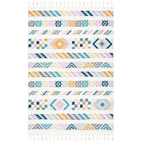 SAFAVIEH Moroccan Fringe Lacklan Southwestern Shag Area Rug, Ivory/Blue, 5'3" x 7'6"