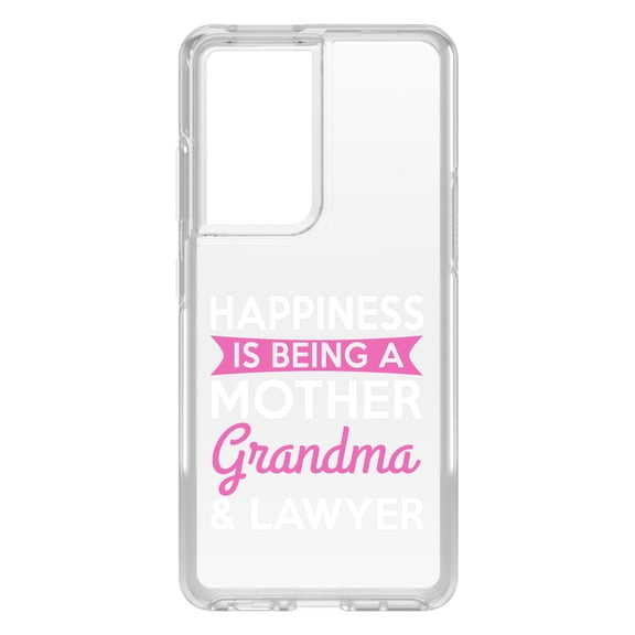 DistinctInk Clear Shockproof Hybrid Case for Galaxy S21 ULTRA 5G (6.8" Screen) - TPU Bumper Acrylic Back Tempered Glass Screen Protector - Happiness is Being a Mother Grandma Lawyer