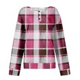 thumbnail image 4 of Women's Casual Shirts Long Sleeve Tops Button Up V Neck Loose Knit Fall Favorites For Women with Large Plaid Print Waffle Henley Shirt, Autumn Winter Fashion Comfortable Blouse,Hot Pink,S, 4 of 7