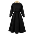 thumbnail image 1 of Vestido maxi de manga larga con cuello redondo para mujer Vestido largo informal de cintura alta con cuello con lazo de color sólido (negro), L, 1 of 6
