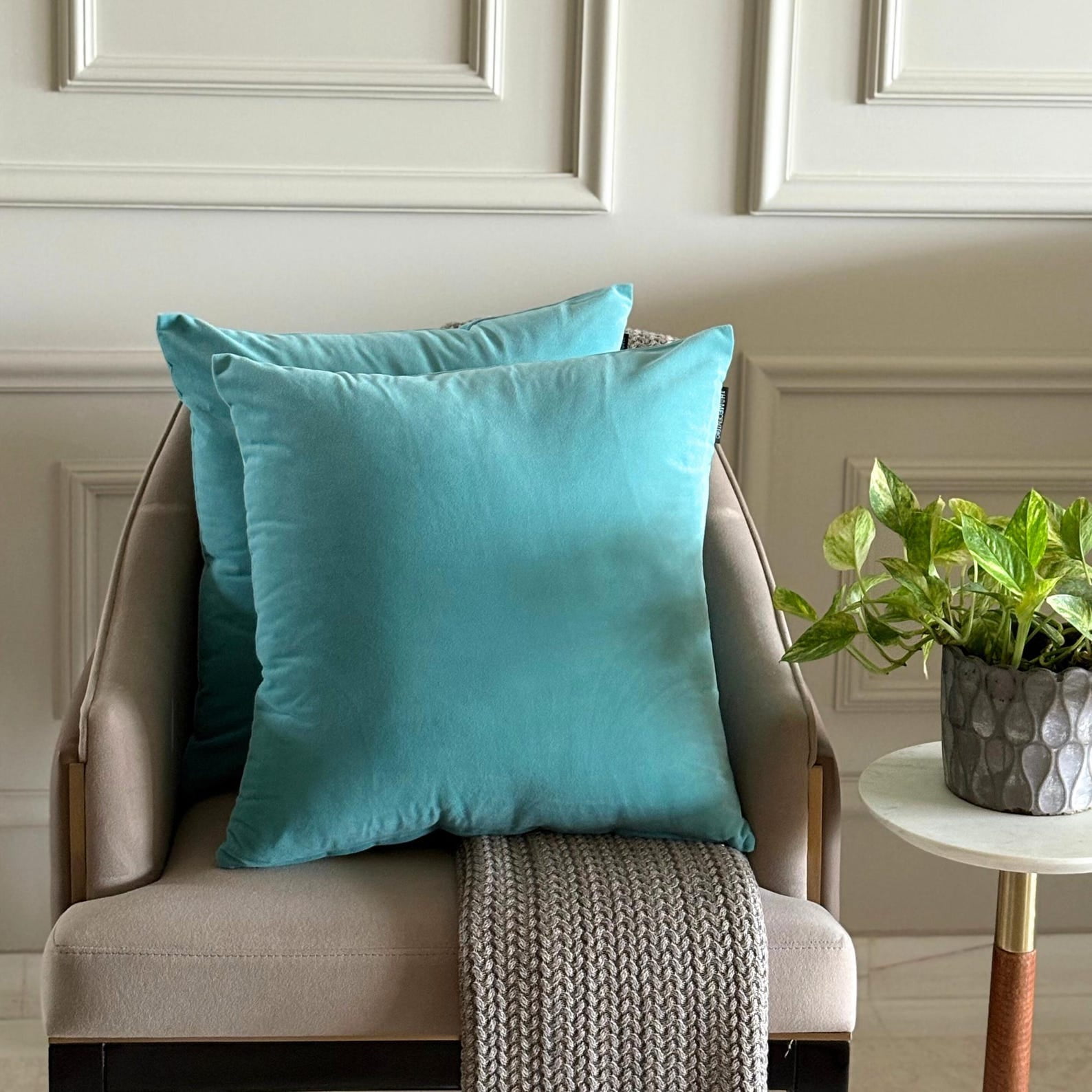 Aqua Luxury Throw Pillow Covers 18"x18" | Pack of 2 Modern Plain Velvet Cushion Cover | Solid Color Pillowcases for Couch, Sofa Bedroom & Living Room, Modern Home Décor - Aqua Velvet