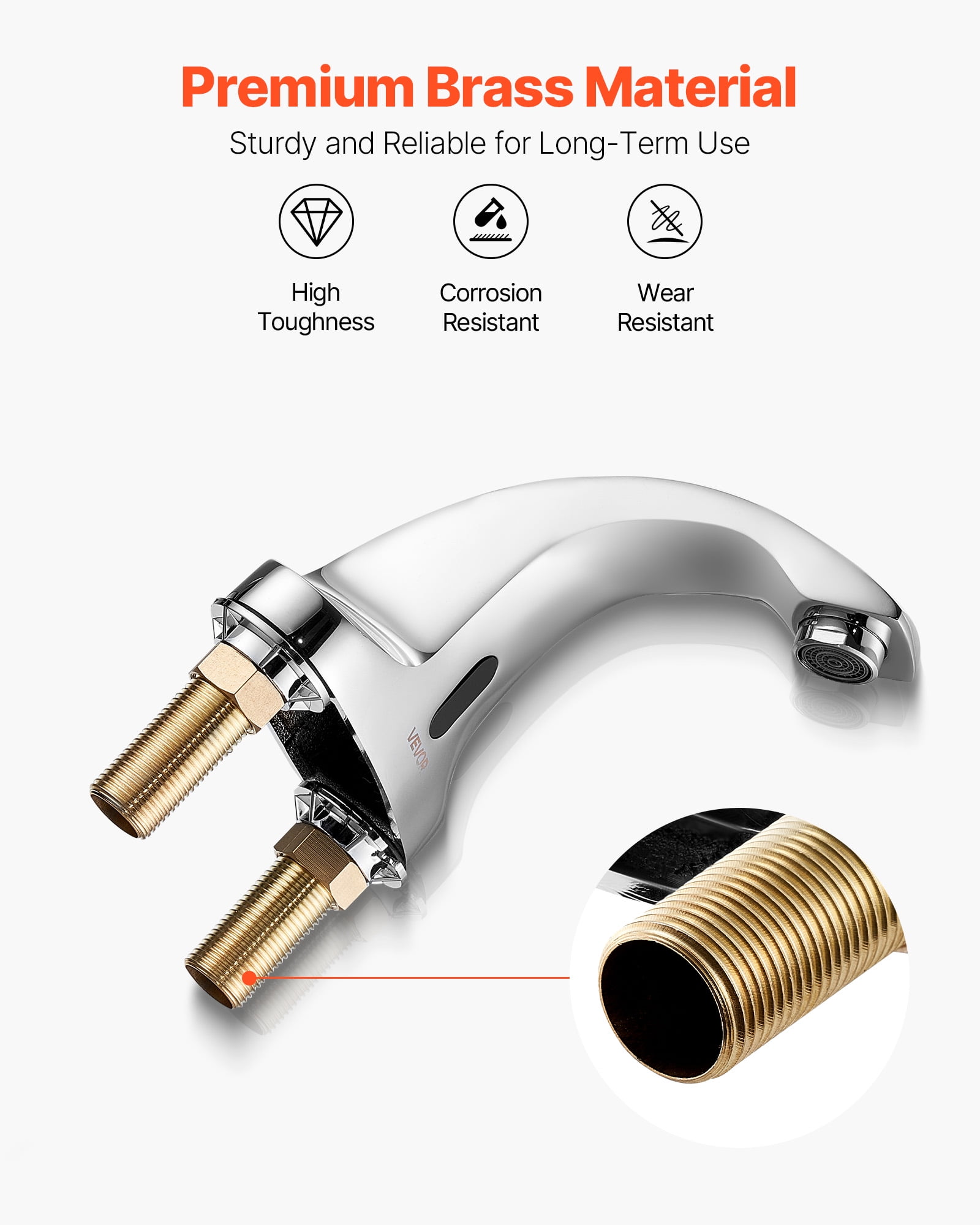 VEVOR Touchless Bathroom Sink Faucet, Automatic Motion Sensor Restroom Toilet Faucet Cold Water with Hole Cover Plate, Battery Operated for 9/16 in Pipe Commercial Lavatory,Chrome Plated Silver