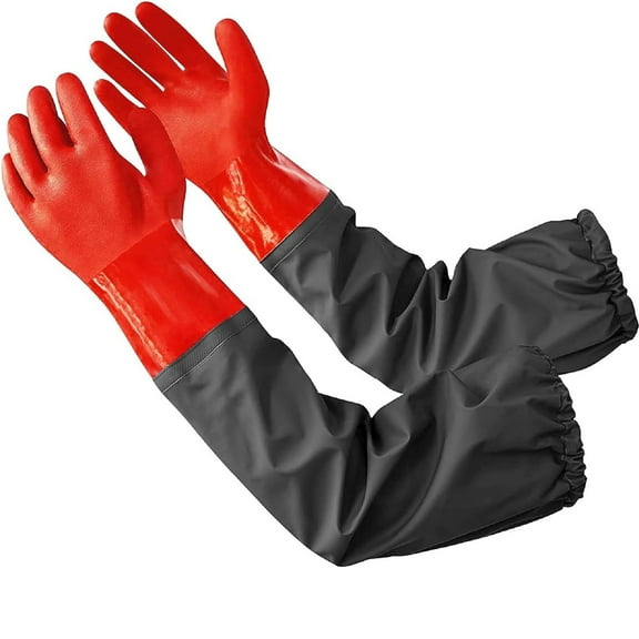 Pond Gloves, Long Arm Waterproof Gloves,Long Rubber Gloves for Men and Women (25 inches, Large, Red)